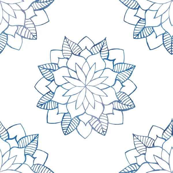 Seamless pattern with hand-drawn watercolor blue flowers — 图库矢量图片