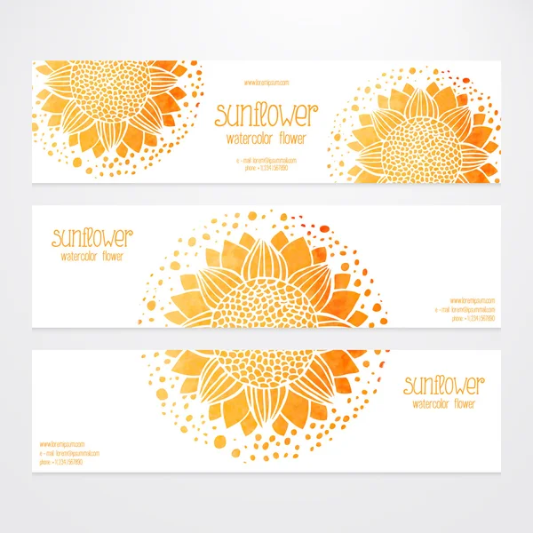 Vector templates of banners with watercolor sunflowers