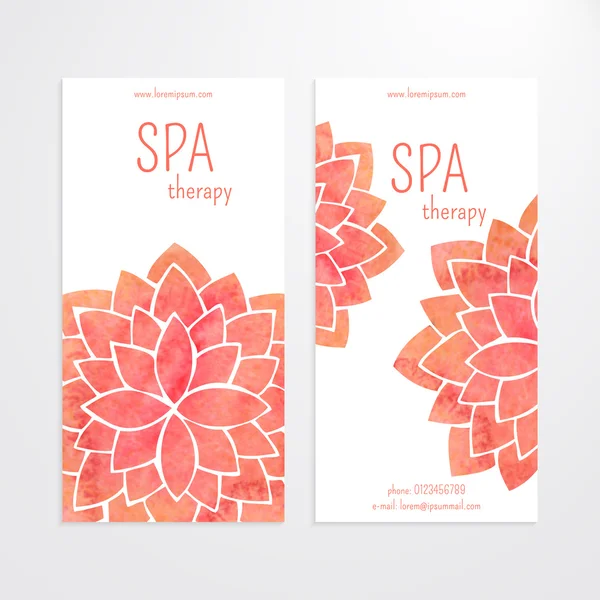 Vector templates of banners with watercolor red lotus flower mandala — Stock vektor