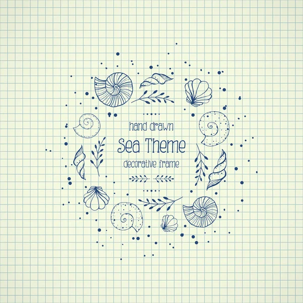 Frame with seashells in sketch style on paper