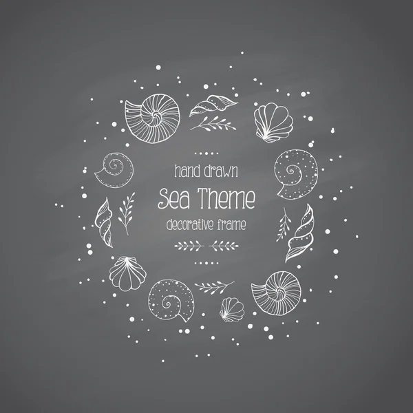 Frame with sea shells in sketch style on chalkboard — Stockvector