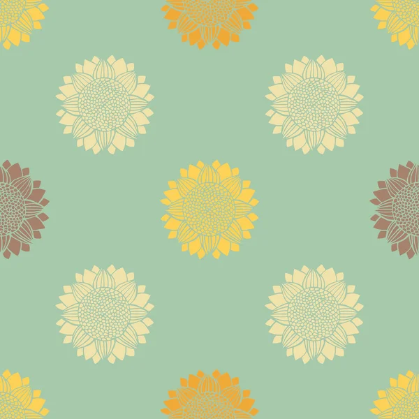 Motif sans couture avec silhouettes dessinées à la main tournesols — Image vectorielle