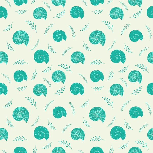 Seamless background with sea shells in sketch style — Stockvector