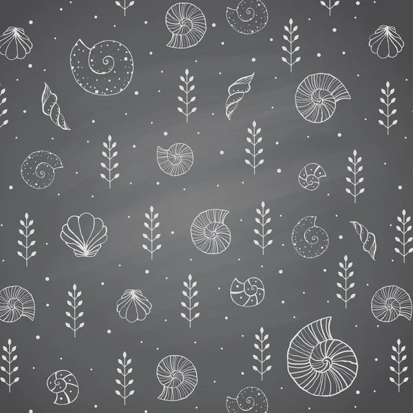 Seashells in ocean on chalkboard — Stockvector