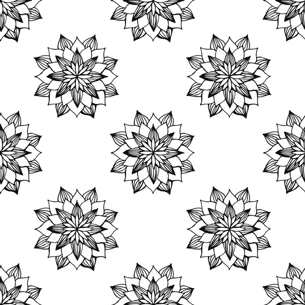 Black and white flower seamless background. Vector illustration — Stock Vector