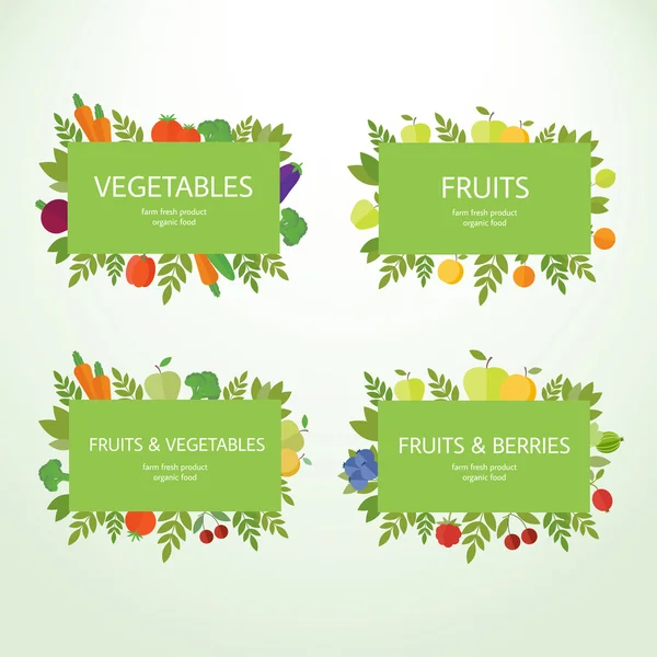 Set of fruits and vegetables labels — ストックベクタ