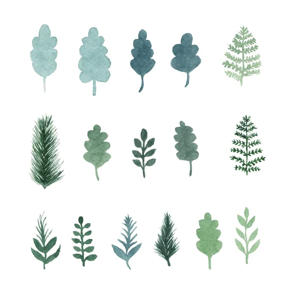 Collection of vector watercolor hand draw leaves and branches — Stok Vektör