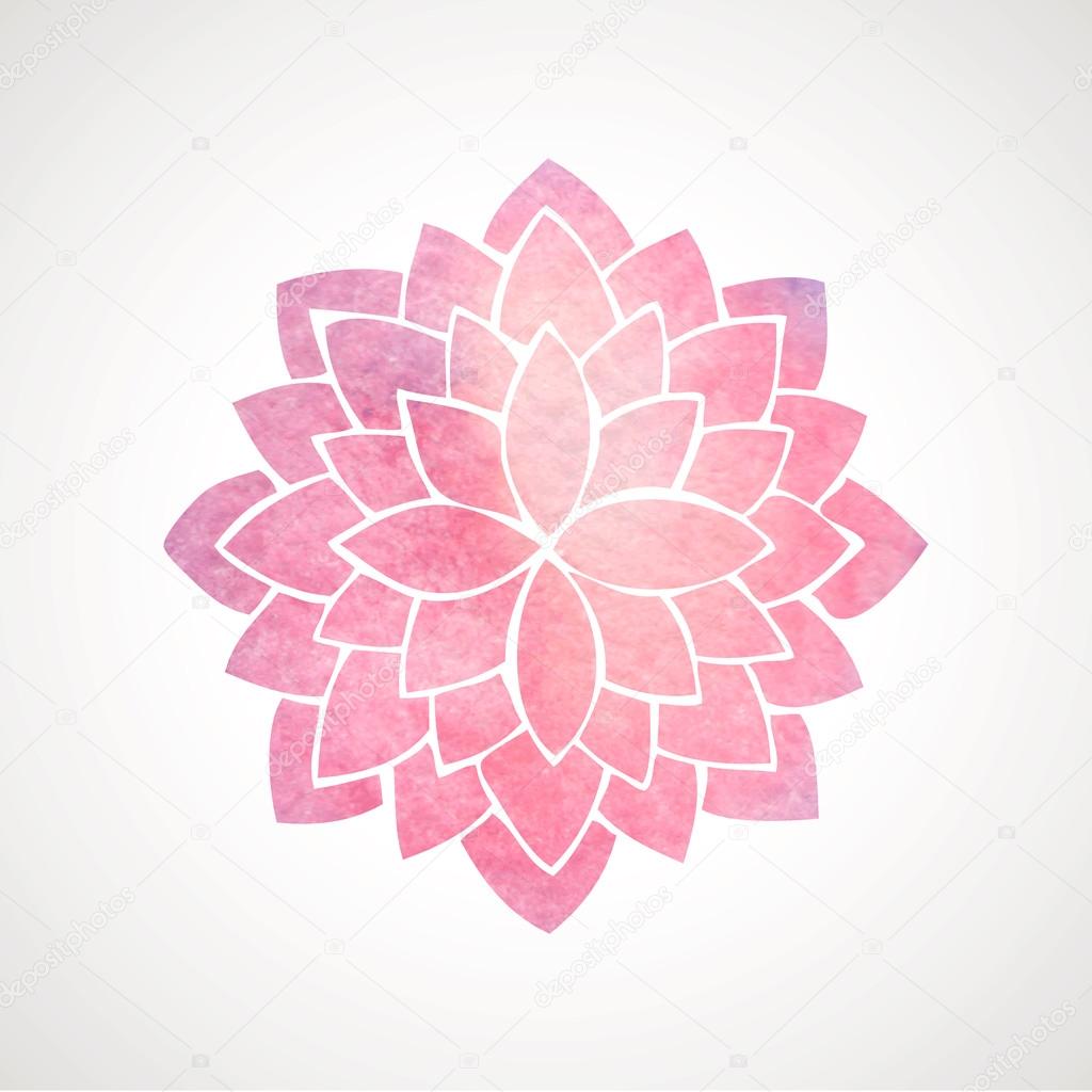 Watercolor pink flower pattern. Silhouette of lotus. Mandala