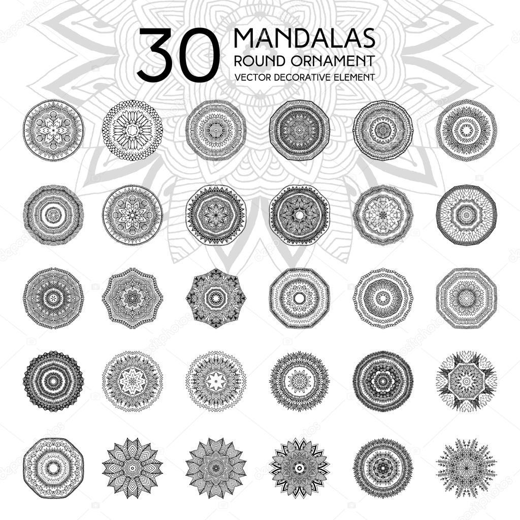 Set of black and white mandalas