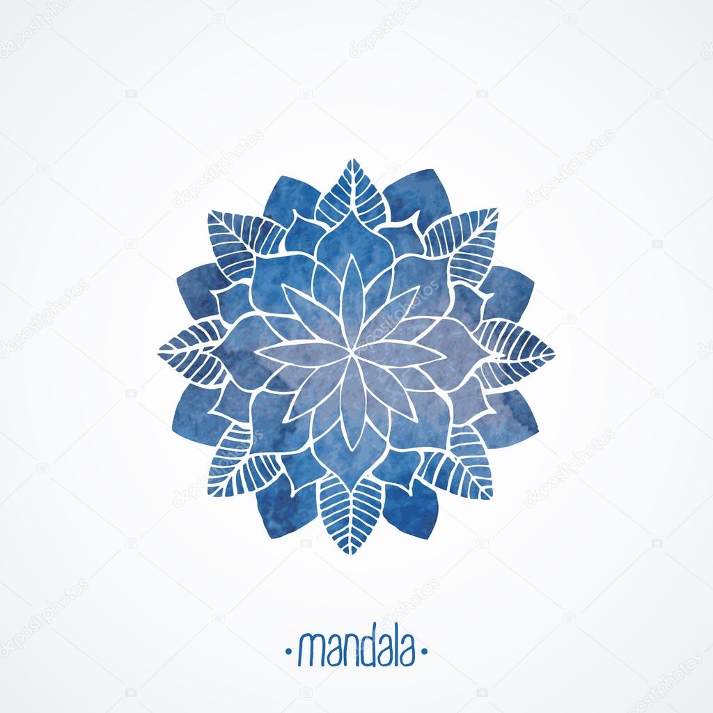Watercolor blue lace pattern. Vector element. Mandala