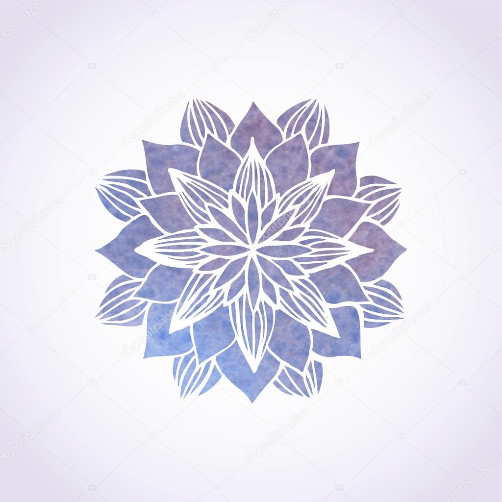 Watercolor violet lace pattern. Vector element. Mandala