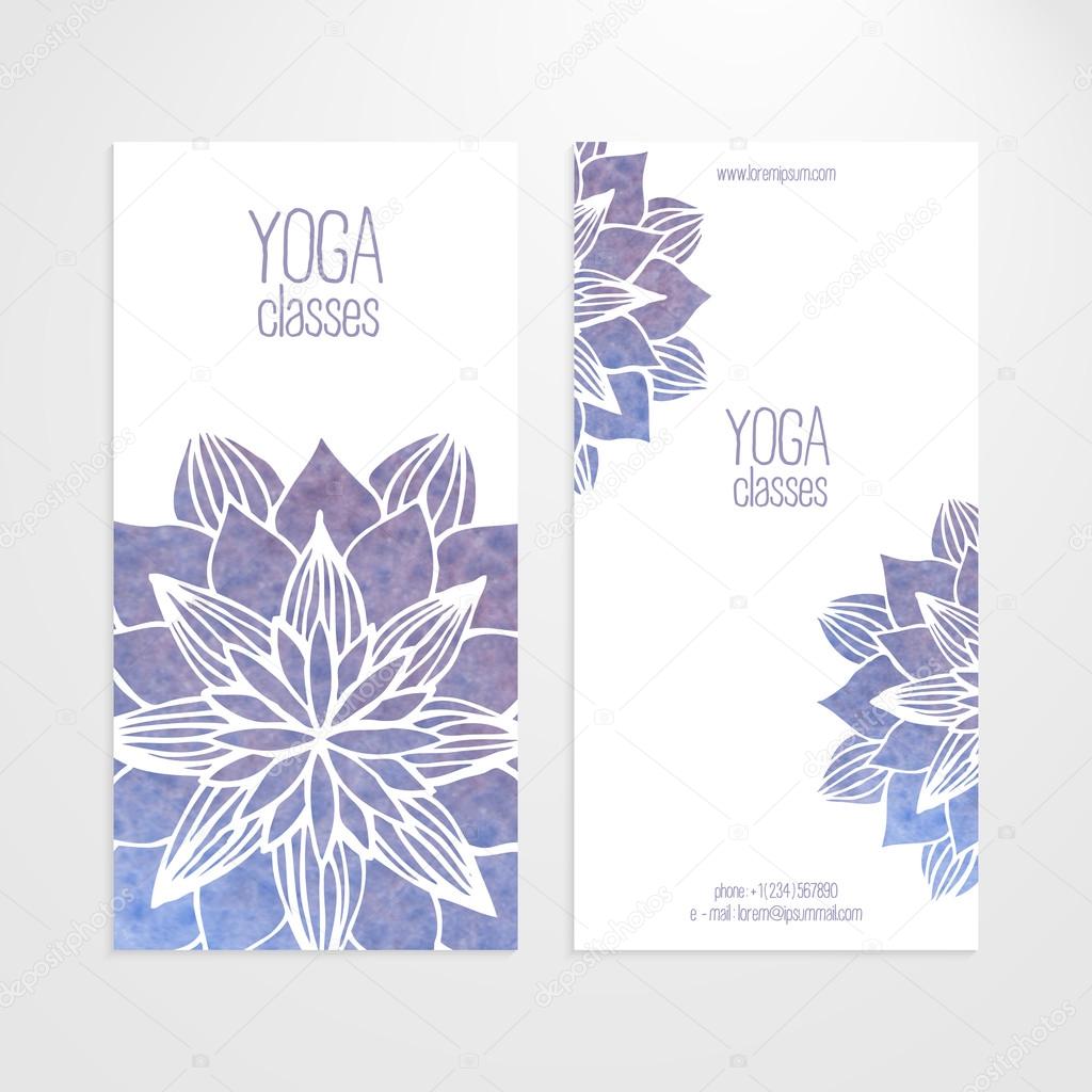Vector templates of banners with watercolor blue flower mandala