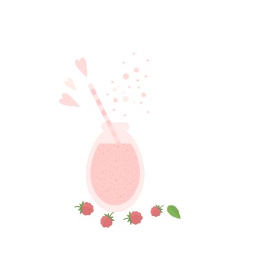 Raspberry shake smoothie in glass jar on a table
