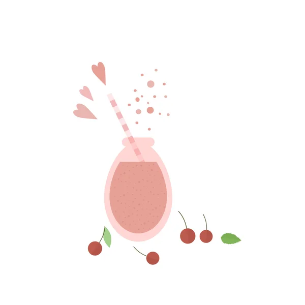 Cherry shake smoothie in glass jar on a table — Stok Vektör