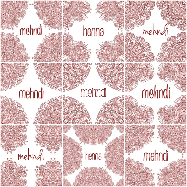 Mehndi henna frames. Set indian patterns for design — Stockový vektor