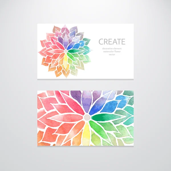 Watercolor rainbow flowers. Business cards — Vector de stock