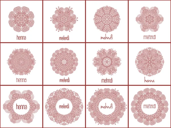 Mehndi logo templates. Round patterns — Stock Vector