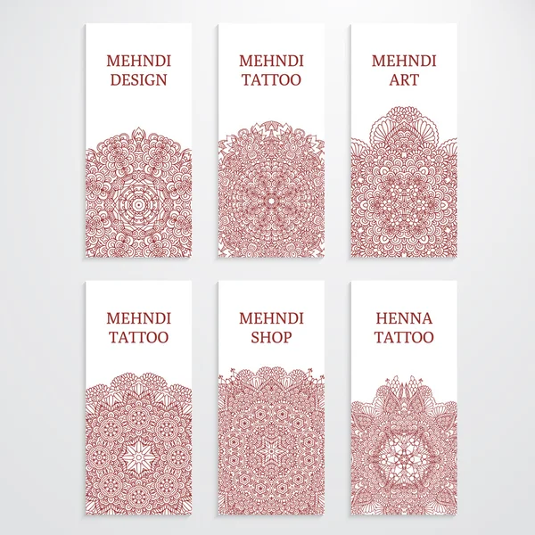Conjunto de modelos de folheto mehndi design — Vetor de Stock