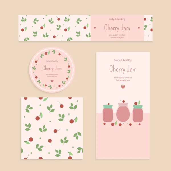 Zelfgemaakte cherry jam set Vectorbeelden