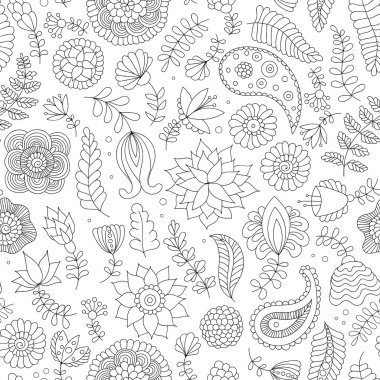 Siyah ve beyaz doodle çiçekler ile Seamless Modeli