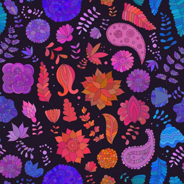 Απρόσκοπτη μοτίβο με πολύχρωμα λουλούδια — Διανυσματικό Αρχείο