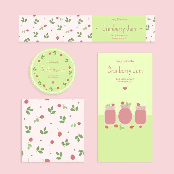 Conjunto de geléia de cranberry caseiro — Vetor de Stock