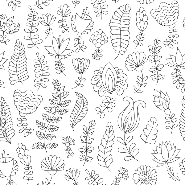 Naadloze patroon met zwarte en witte doodle bloemen Vectorbeelden
