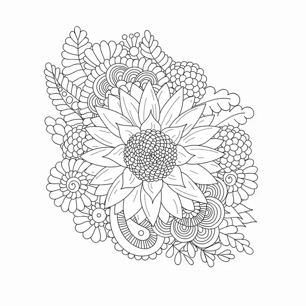 Doodle pattern with black and white sunflower — Stock Vector