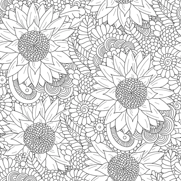 Seamless pattern with black and white sunflowers — Stock Vector