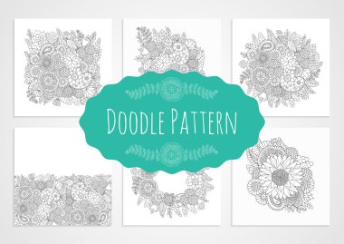 Doodle desen siyah beyaz set