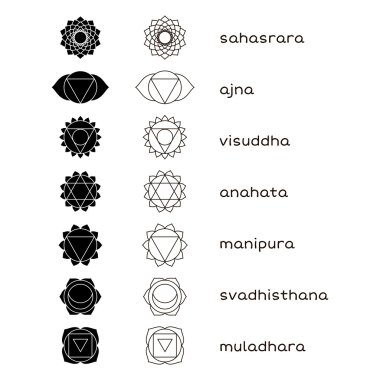 Chakras vector icons black and white