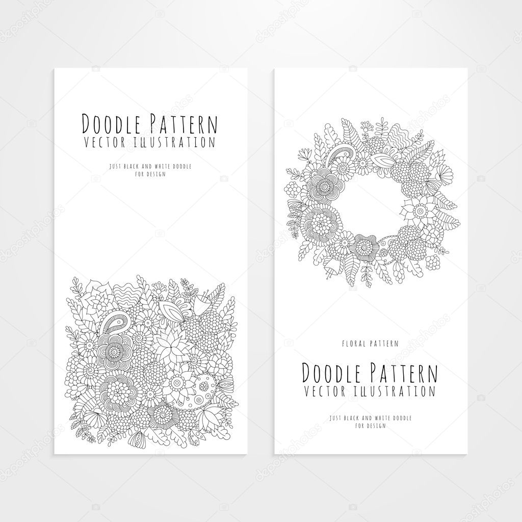 Set flyers with floral doodle pattern