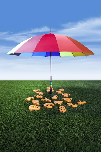 Colourful umbrella and money — Stock Photo, Image