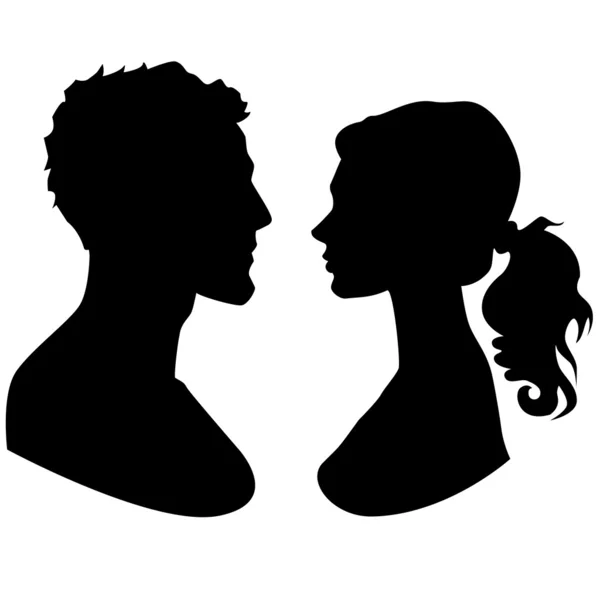 Erkek ve kadın yüzleri siluet — Stok Vektör