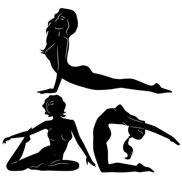 Yoga pozlar kadın siluet — Stok Vektör