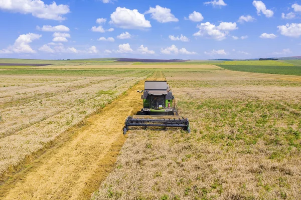 Vooraanzicht Van Het Combineren Van Het Verzamelen Van Graankorrels Tijdens — Stockfoto