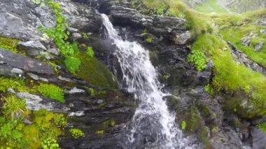 Yaz şelalesi dağda, su deresi dağ kayalarında