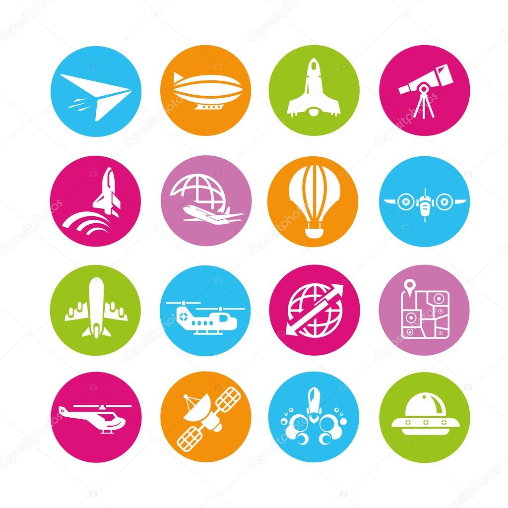 plane icons set, buttons