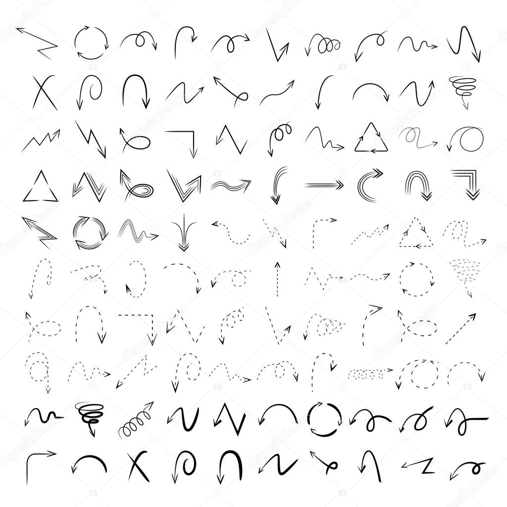 sketched icons set, drawing line arrows