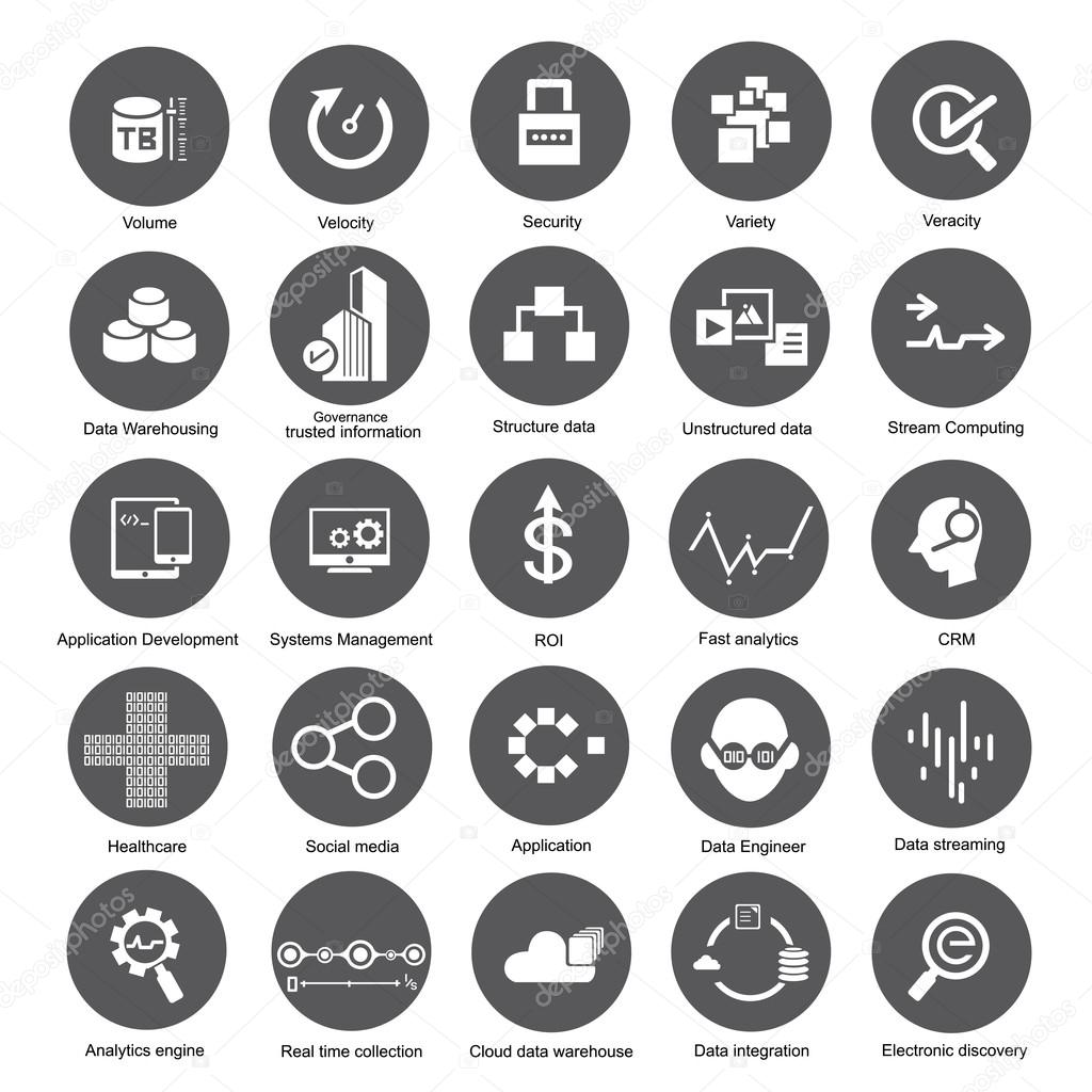 big data icons, data management icons