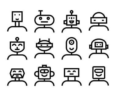 Robot avatar simgeleri vektör illüstrasyonunu ayarlar