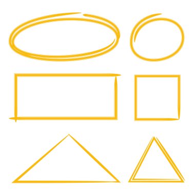 Sarı el çizilmiş daire ve dikdörtgen işaretleyiciler