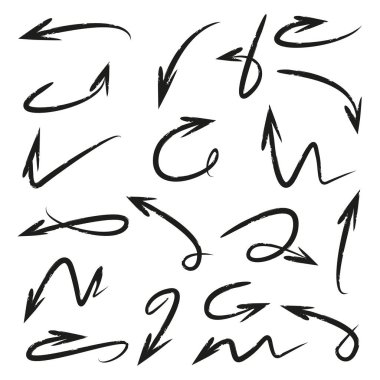 Beyaz arkaplanda el çizilmiş oklar izole edildi