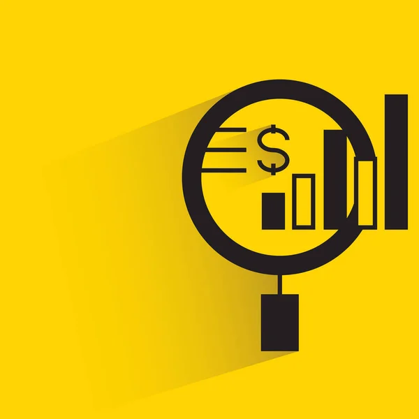 Vergrootglas Grafiek Voor Financiële Analyse Gele Achtergrond — Stockvector