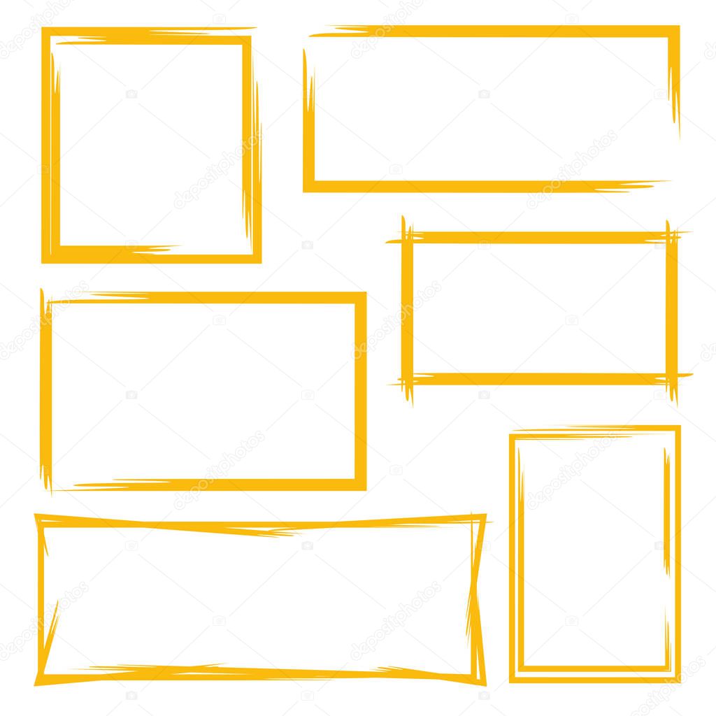 set of yellow grunge frames, rectangle borders