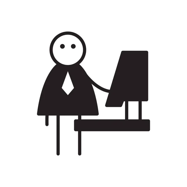 Personagem Doodle Trabalhando Computador Desktop —  Vetores de Stock