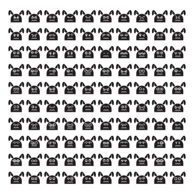 Tavşan, tavşan emoticonlar kabartma büyük tasarım seti