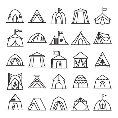 çadır ve kamp simgeleri vektör çizim çizgisi tasarımı