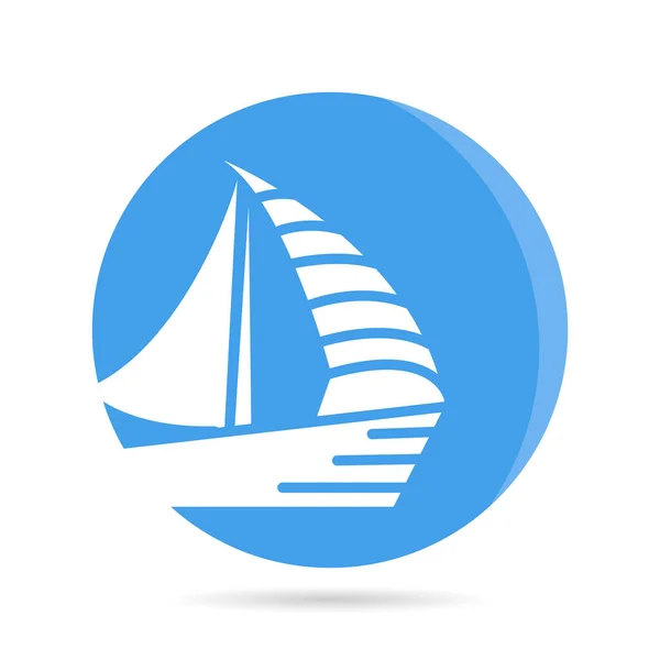 Gemi Tekne Gemi Simgesi Mavi Daire Düğmesinde — Stok Vektör