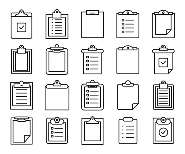 Portapapeles Documentos Iconos Vector Conjunto Línea Diseño — Archivo Imágenes Vectoriales